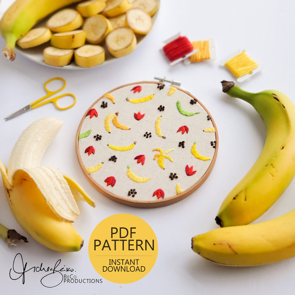 Banana Life Cycle Print - PDF DIgital Download Embroidery Pattern & Guide