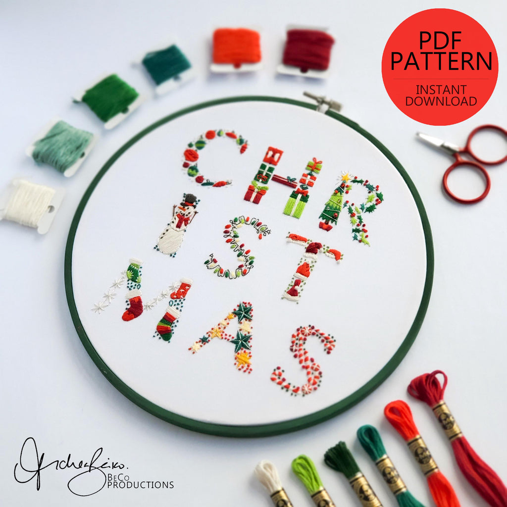Merry Christmas Text Bundle - PDF Digital Download Embroidery Pattern & Guide