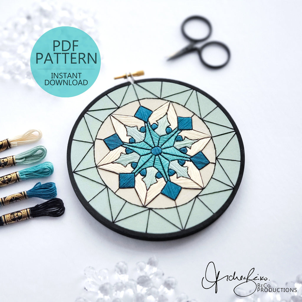 JANUARY Monthly Series Stained Glass Snowflake- PDF Digital Download Embroidery Pattern & Guide