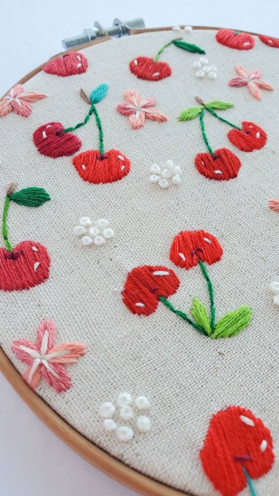 Cherry Life Cycle Print - PDF DIgital Download Embroidery Pattern & Guide
