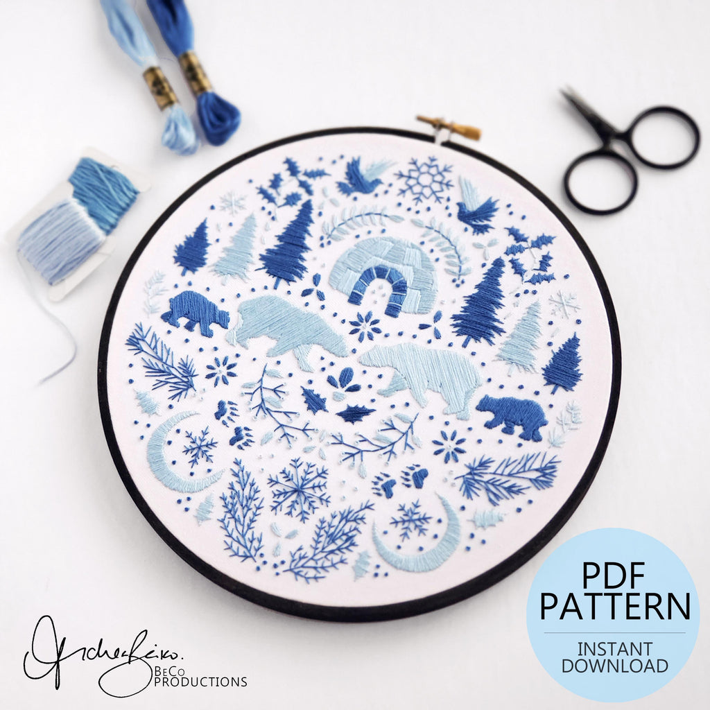 DECEMBER Monthly Monochromatic Folk Art Inspired Series - PDF Digital Download Embroidery Pattern & Guide