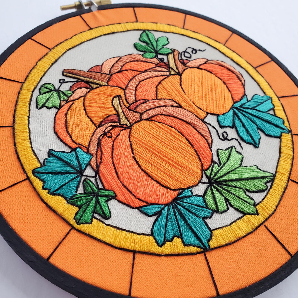 OCTOBER Monthly Series Stained Glass Pumpkins - PDF Digital Download Embroidery Pattern & Guide