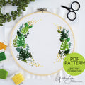 Monstera Leaf Wreath - PDF Digital Download Embroidery Pattern & Guide