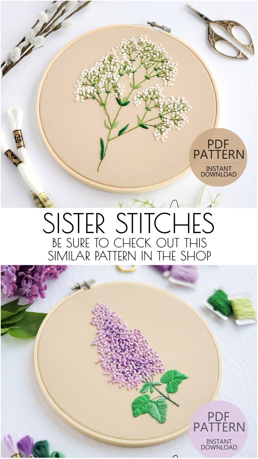 Floral Lilac French Knot - PDF Digital Download Embroidery Pattern and Guide