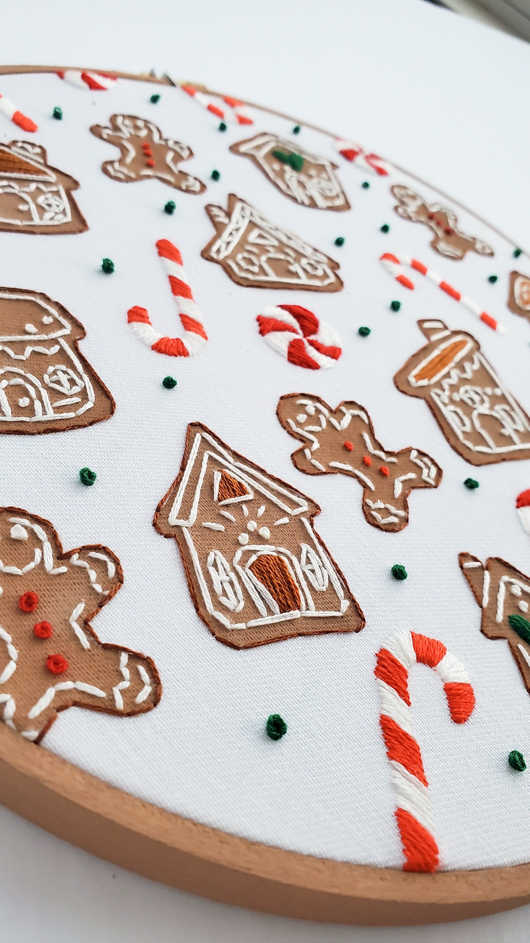 Gingerbread and Candy Cane Print - PDF Digital Download Embroidery Pattern & Guide