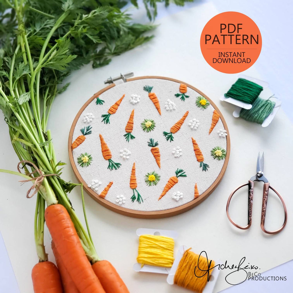 Carrot Life Cycle Print - PDF DIgital Download Embroidery Pattern & Guide