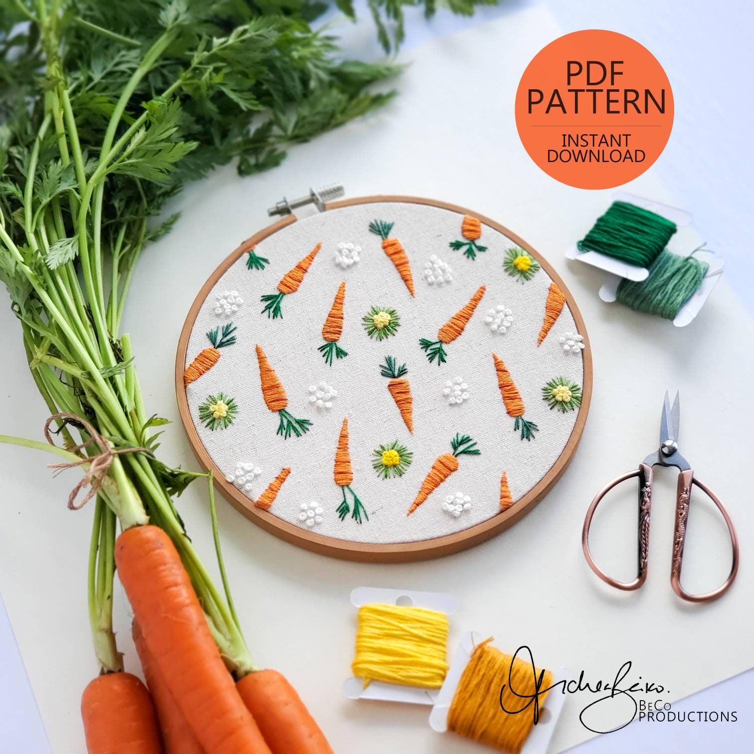 Carrot Life Cycle Print - PDF DIgital Download Embroidery Pattern & Guide