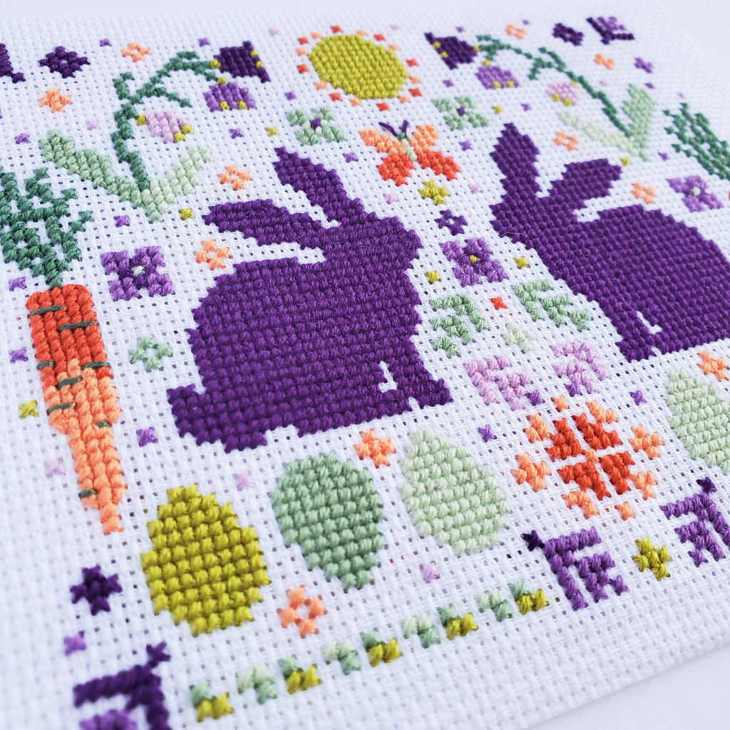 Spring Rabbit Folk Art Scene - PDF Digital Download Cross Stitch Pattern & Guide