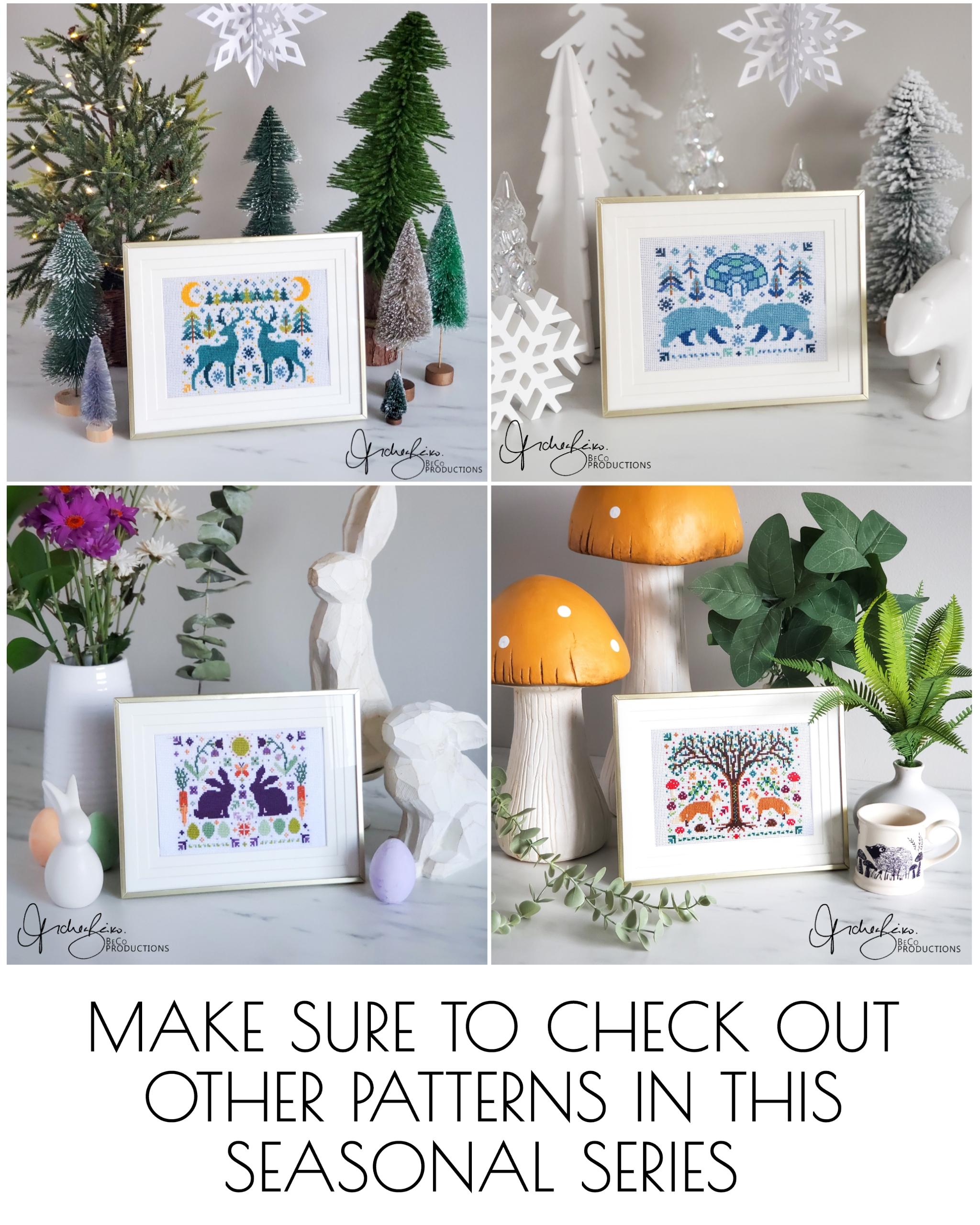 Spring Fox Folk Art Scene - PDF Digital Download Cross Stitch Pattern & Guide