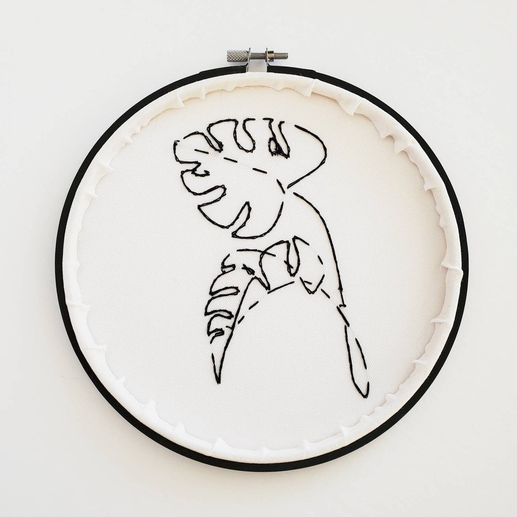 Monstera Leaf Line Drawing - PDF Digital Download Embroidery Pattern & Guide