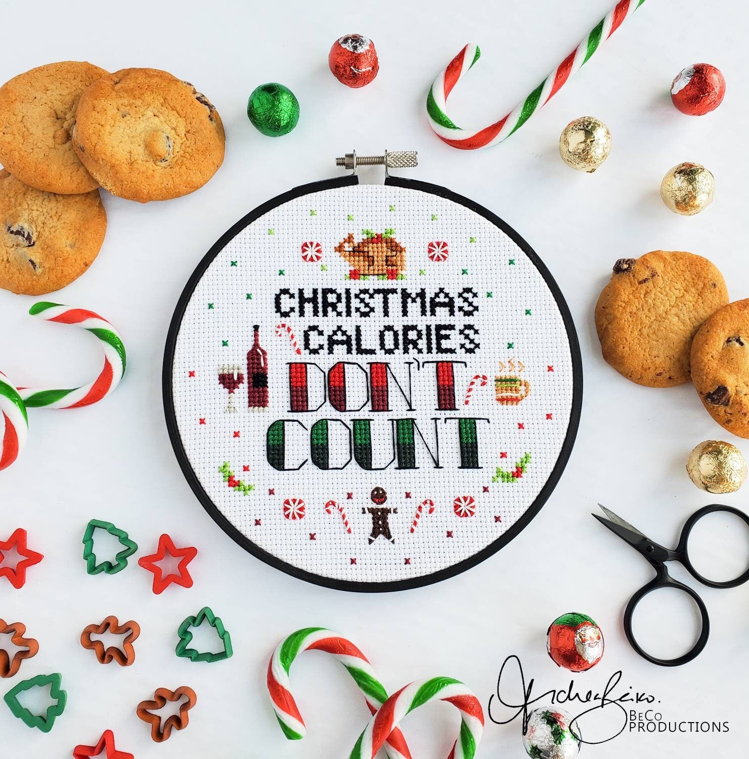 Christmas Calories Don't Count - PDF Digital Download Cross Stitch Pattern & Guide