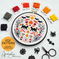 HALLOWEEN Folk Art Inspired Series Cross Stitch Pattern & Guide, DIY Digital Download, PDF Pattern (BeCoProductions) Halloween Stitch