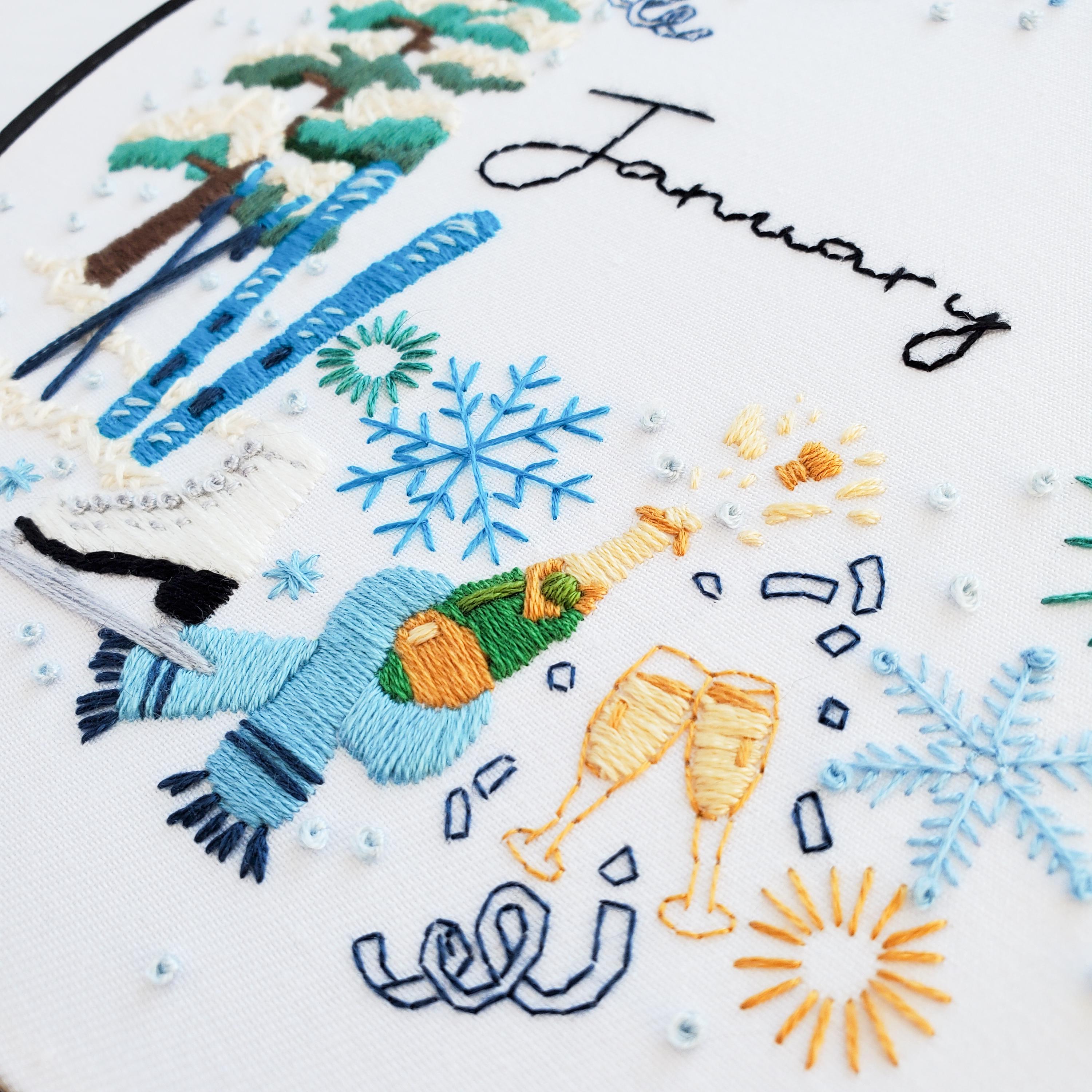 Monthly Series Wreath Bundle - PDF Digital Download Embroidery Pattern & Guide