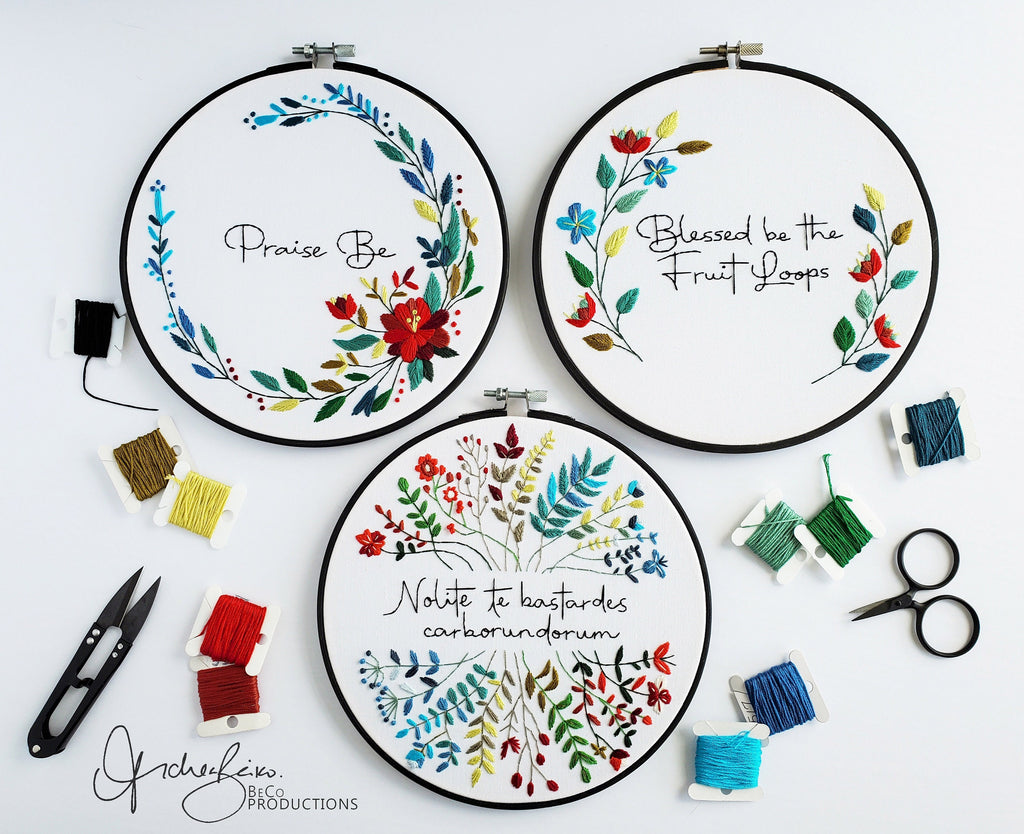 Blessed Be The Fruit Loops Floral Wreath - PDF Digital Download Embroidery Pattern & Guide