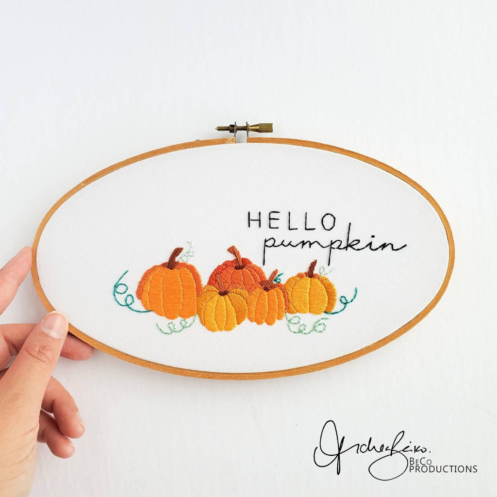 Hello Pumpkin Oval Hoop - PDF Digital Download Embroidery Pattern & Guide