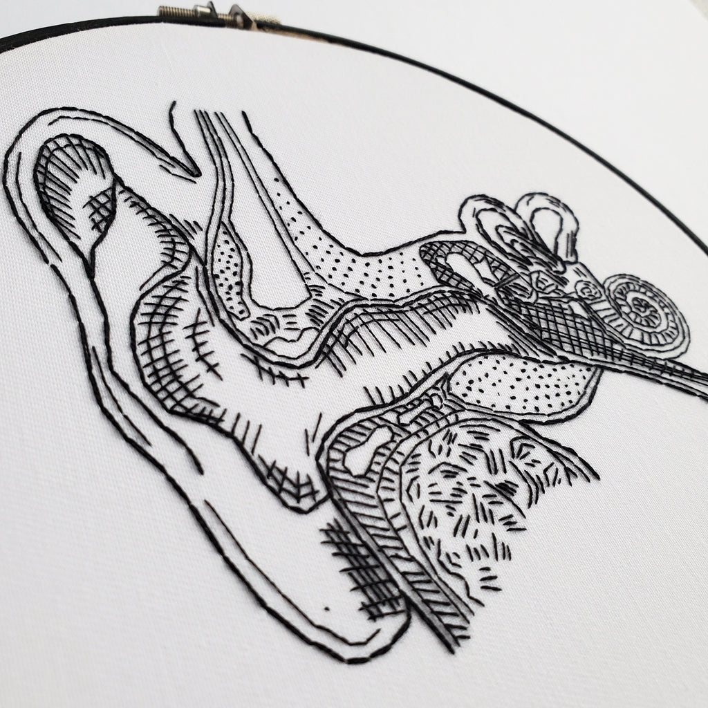 Ear and Inner Ear Anatomy - PDF Digital Download Embroidery Pattern & Guide