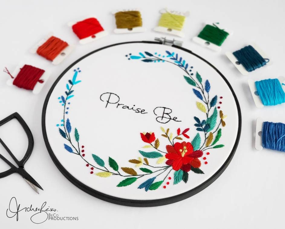 Praise Be Floral Wreath - PDF Digital Download Embroidery Pattern & Guide