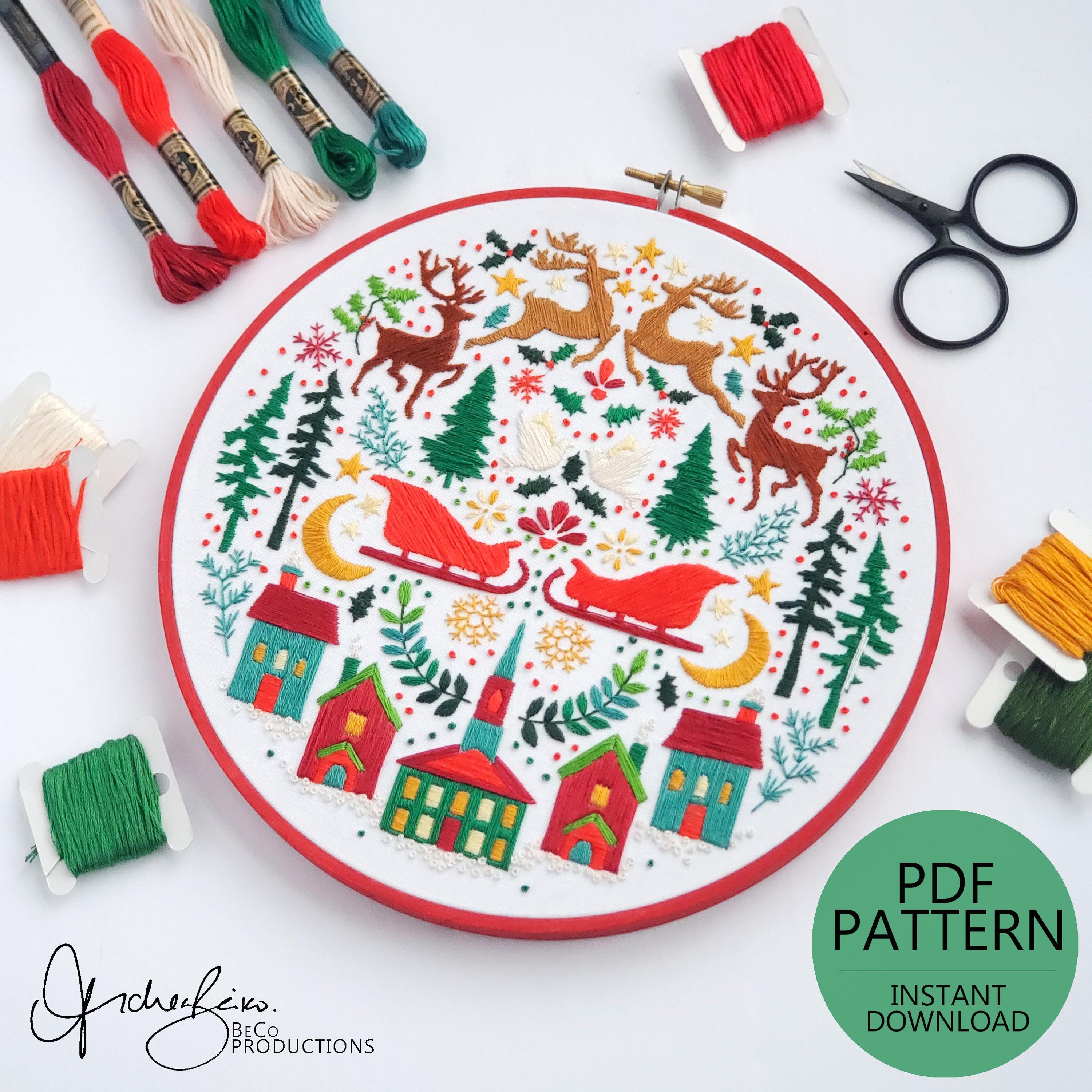 Christmas Folk Art Inspired Series - PDF Digital Download Embroidery Pattern & Guide