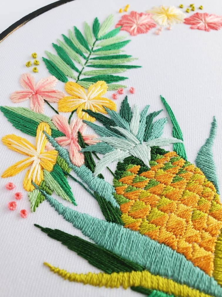 Pineapple Floral Wreath - PDF Digital Download Embroidery Pattern & Guide