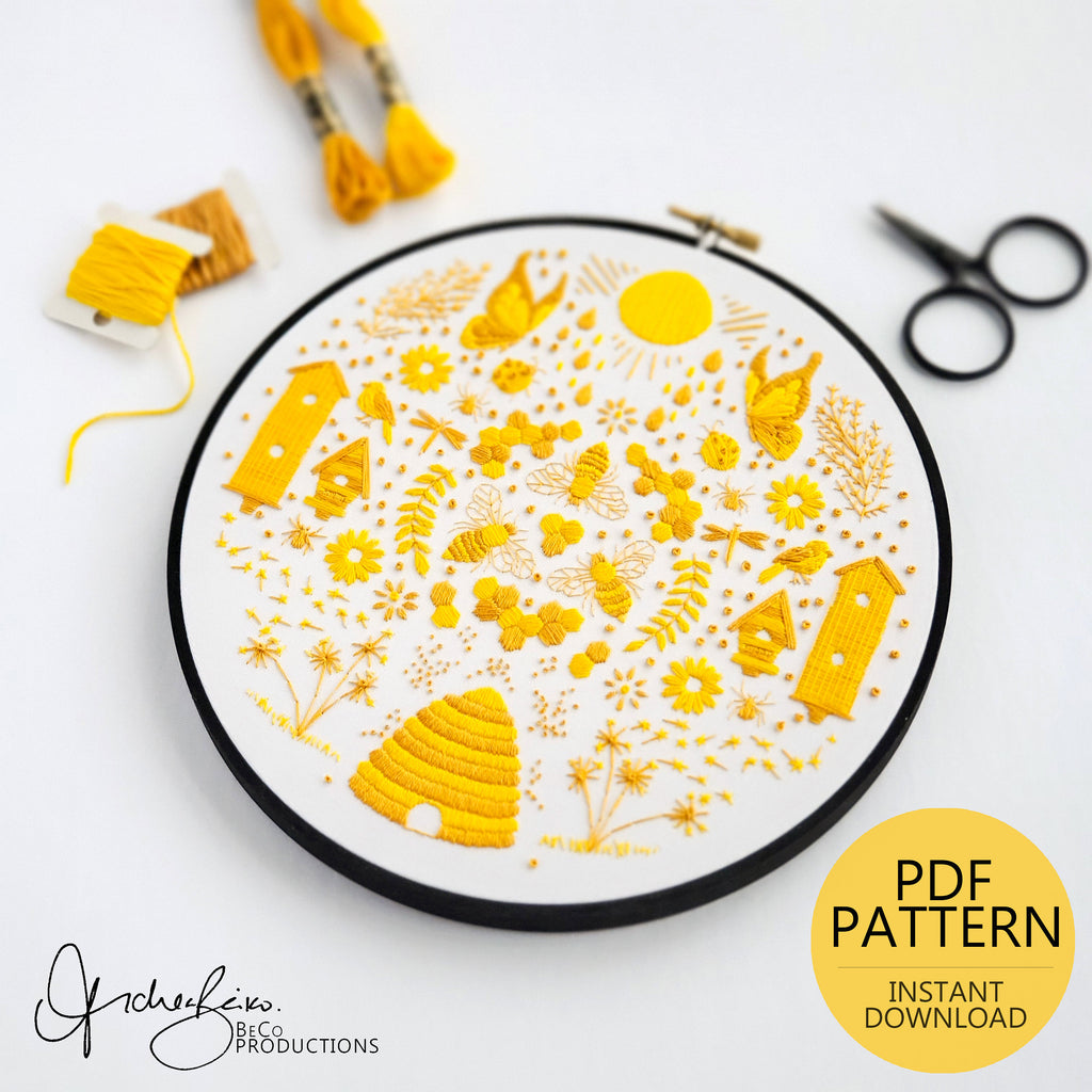 MAY Monthly Monochromatic Folk Art Inspired Series - PDF Digital Download Embroidery Pattern & Guide