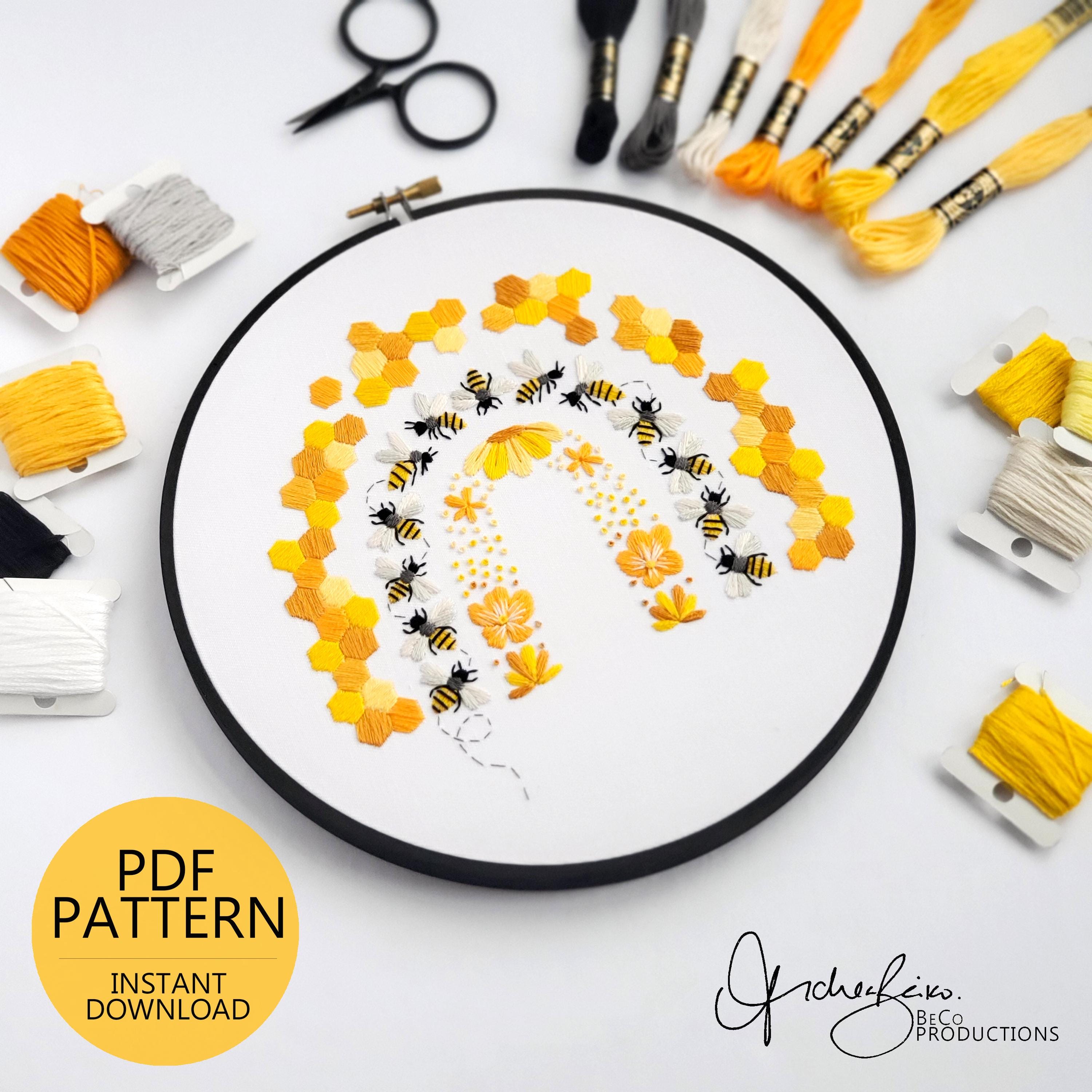 Bee Rainbow - PDF Digital Download Embroidery Pattern & Guide