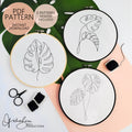 Monstera Leaf Line Drawing - PDF Digital Download Embroidery Pattern & Guide