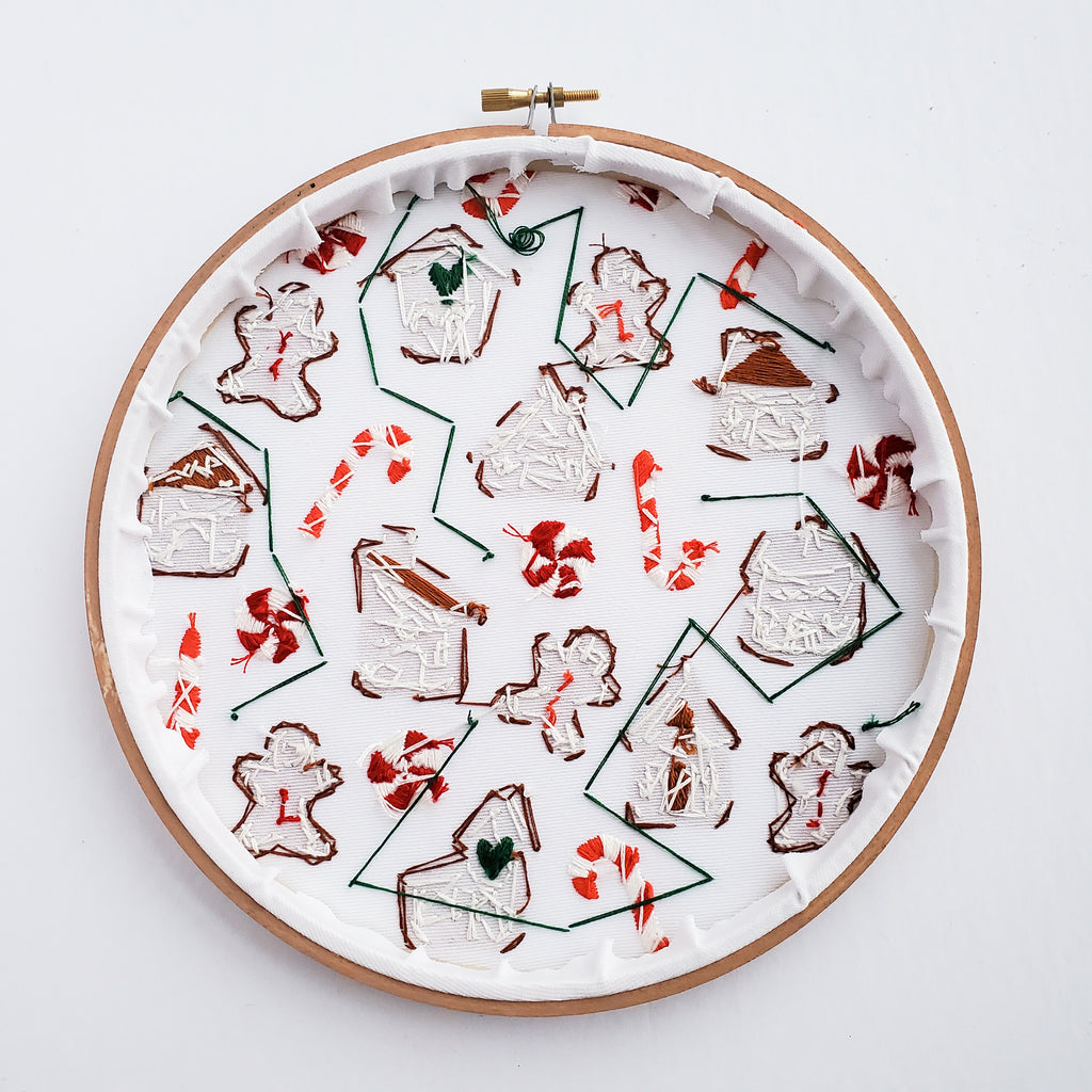 Gingerbread and Candy Cane Print - PDF Digital Download Embroidery Pattern & Guide