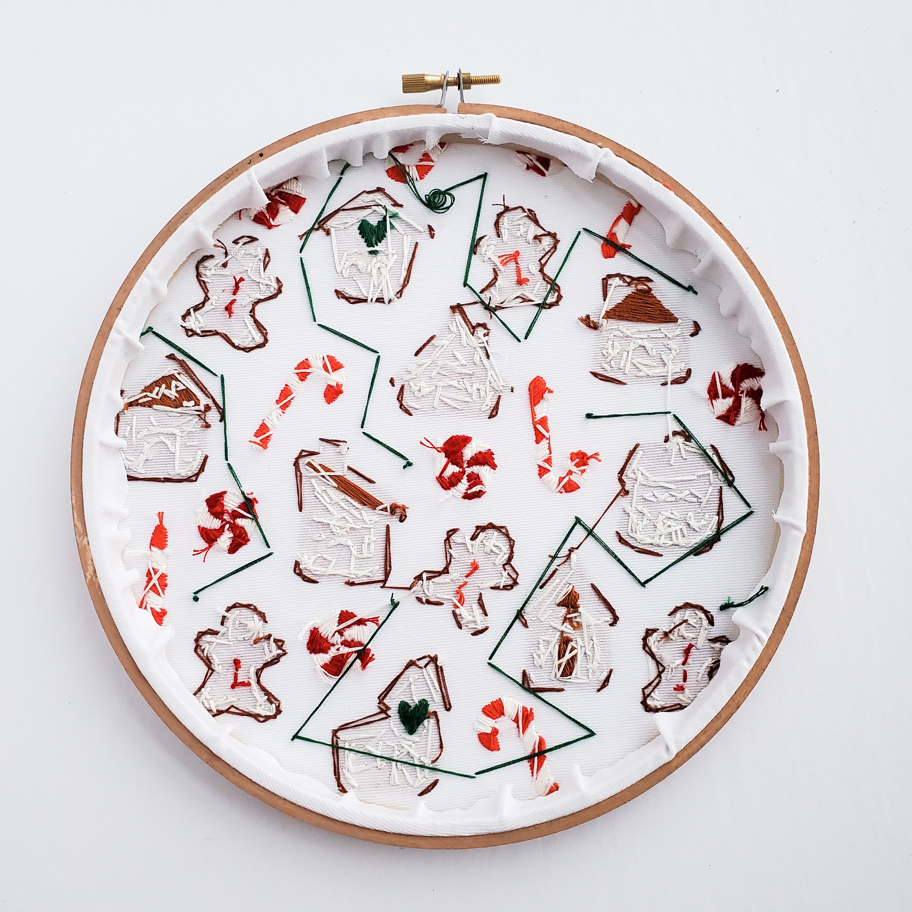 Gingerbread and Candy Cane Print - PDF Digital Download Embroidery Pattern & Guide