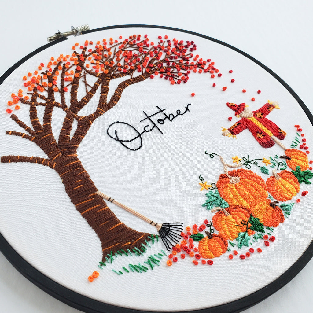 OCTOBER Monthly Series Wreath - PDF Digital Download Embroidery Pattern & Guide