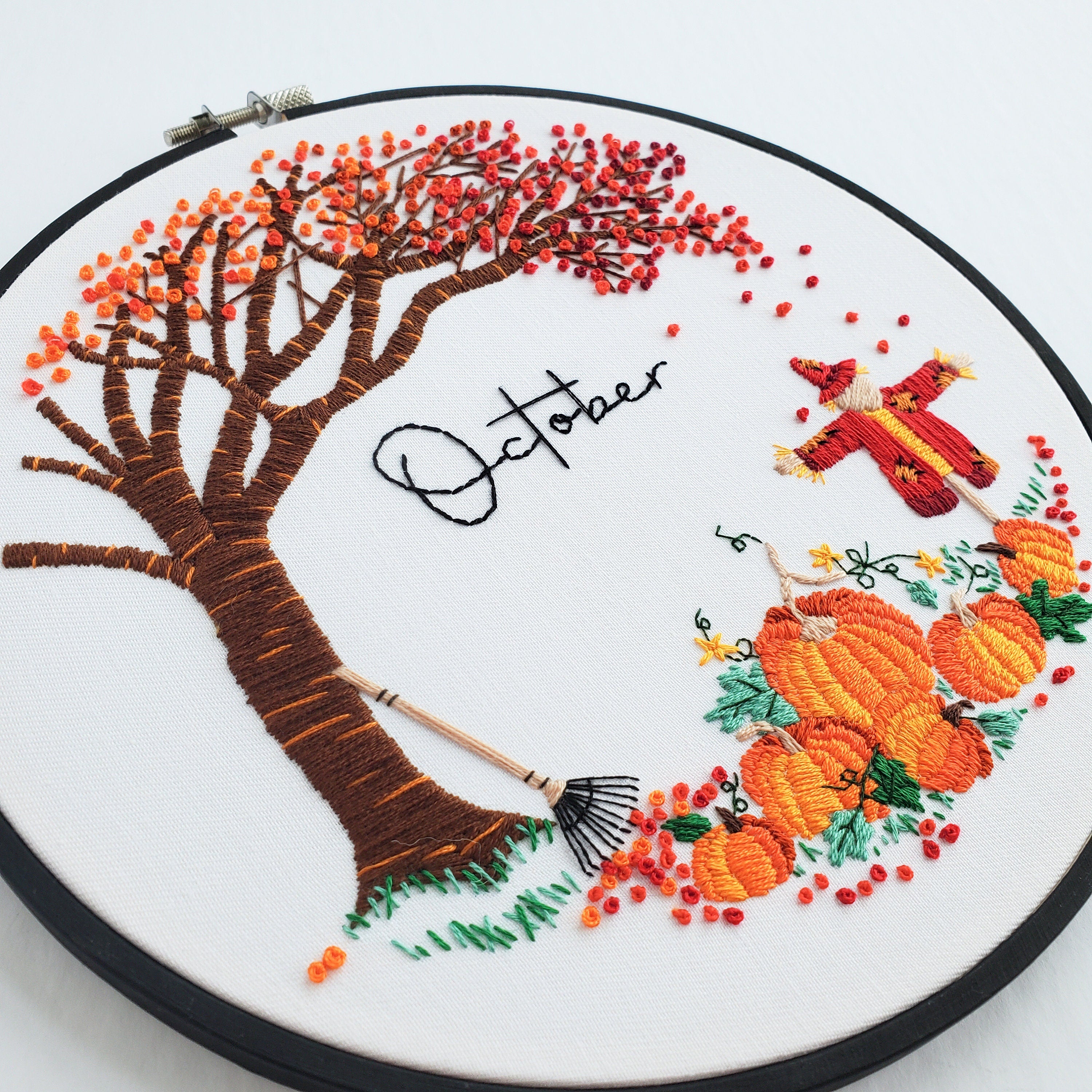 OCTOBER Monthly Series Wreath - PDF Digital Download Embroidery Pattern & Guide