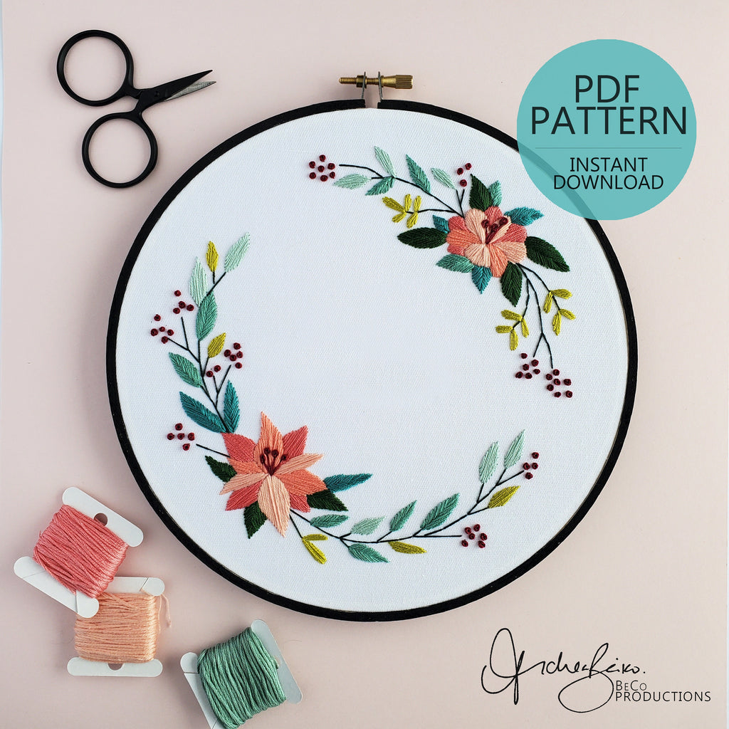 Floral Wreath #03 - PDF Digital Download Embroidery Pattern & Guide