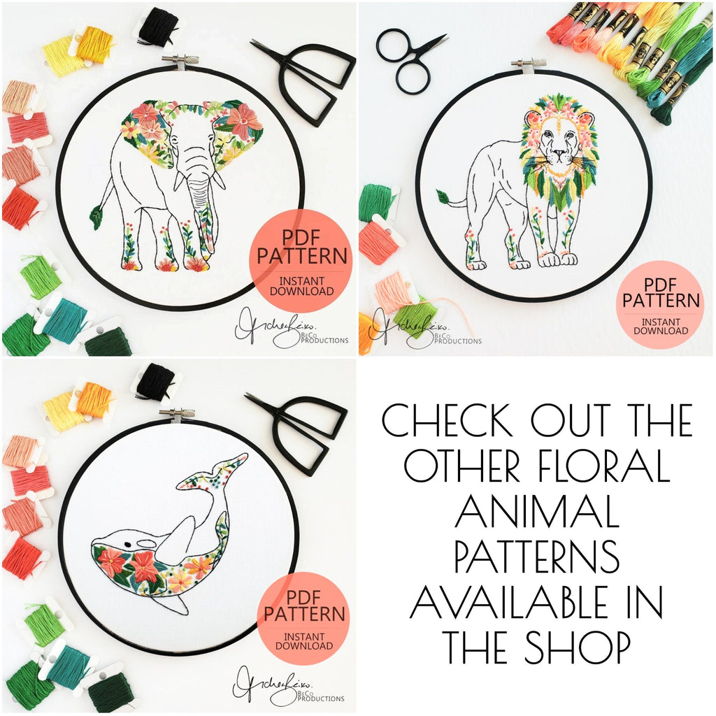 Floral Lion - PDF Digital Download Embroidery Pattern & Guide