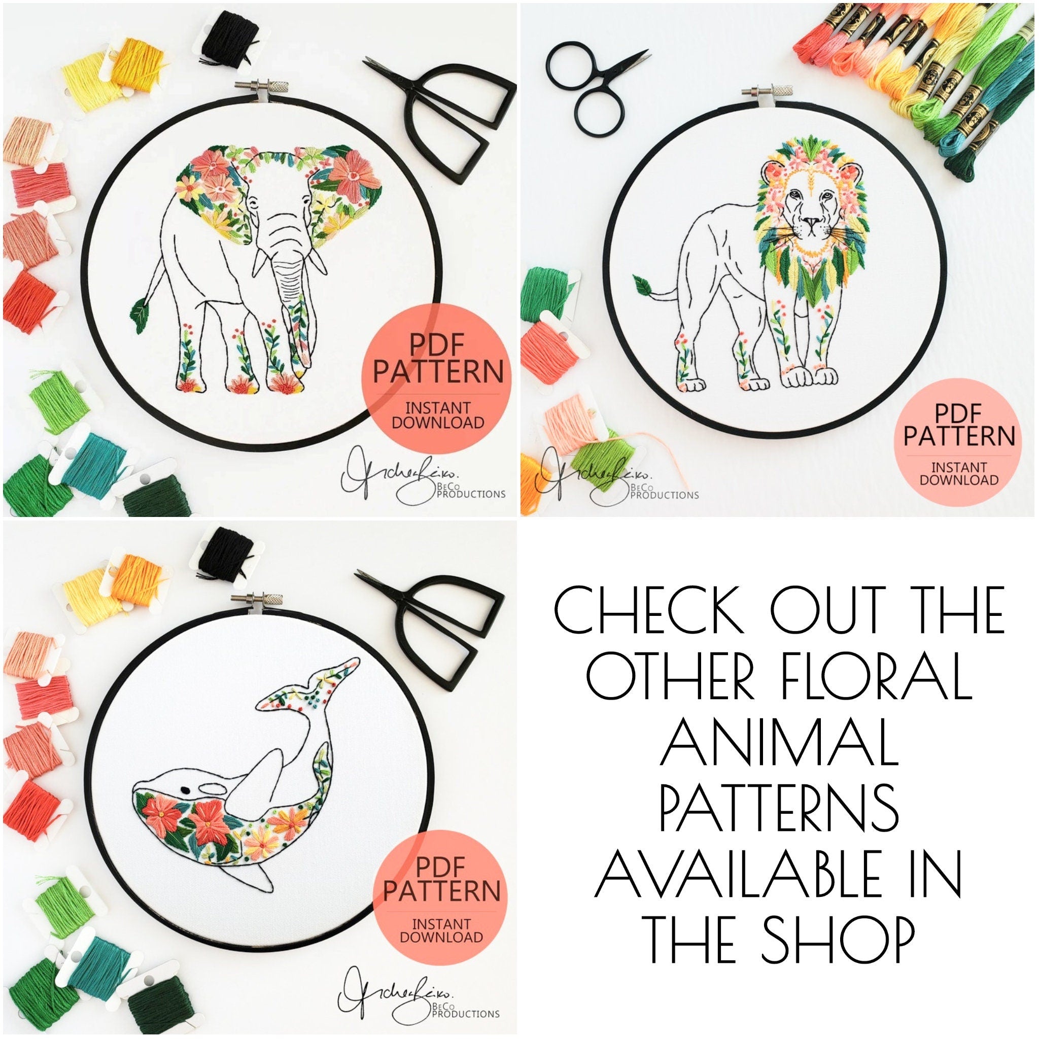 Floral Lion - PDF Digital Download Embroidery Pattern & Guide