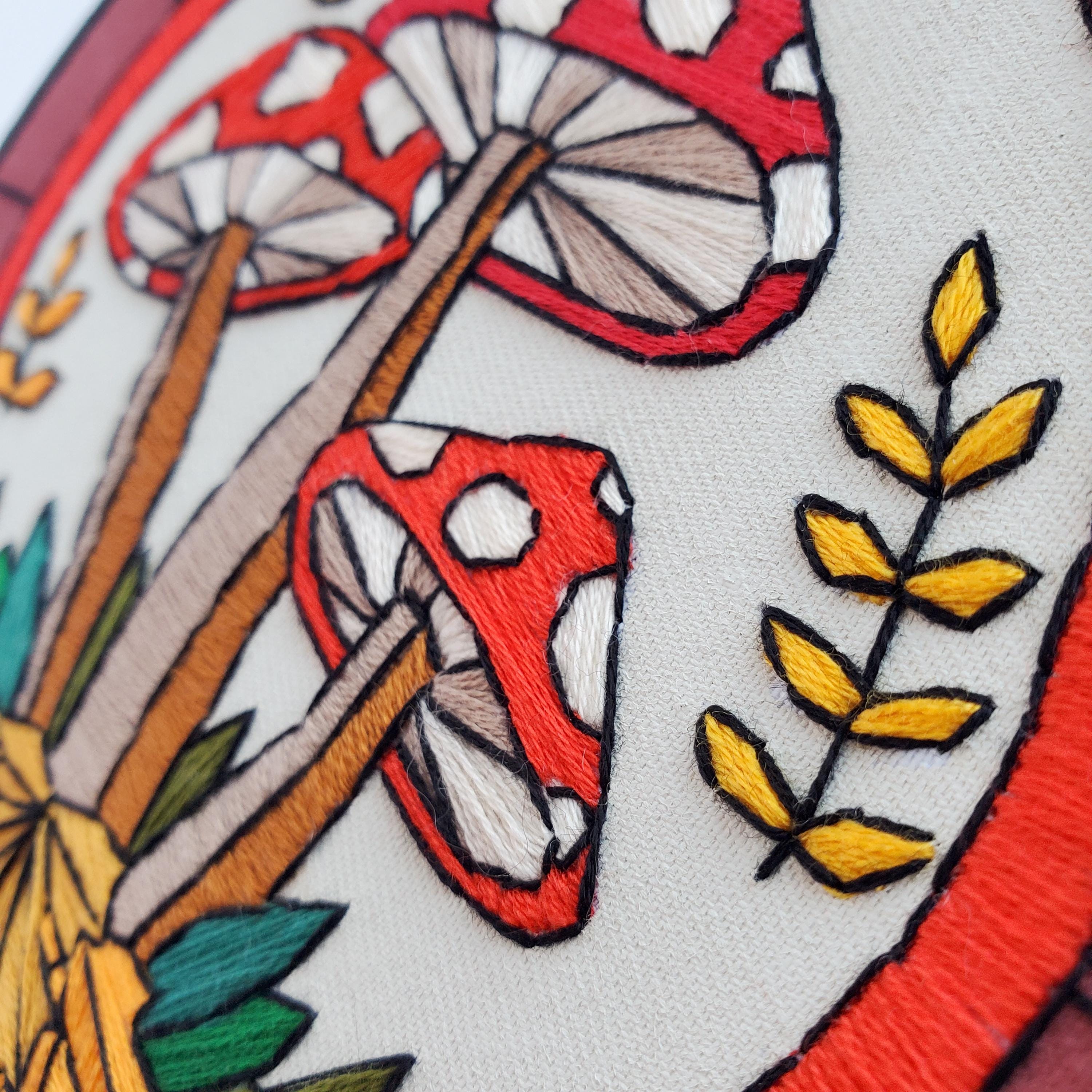 NOVEMBER Monthly Series Stained Glass Mushrooms - PDF Digital Download Embroidery Pattern & Guide