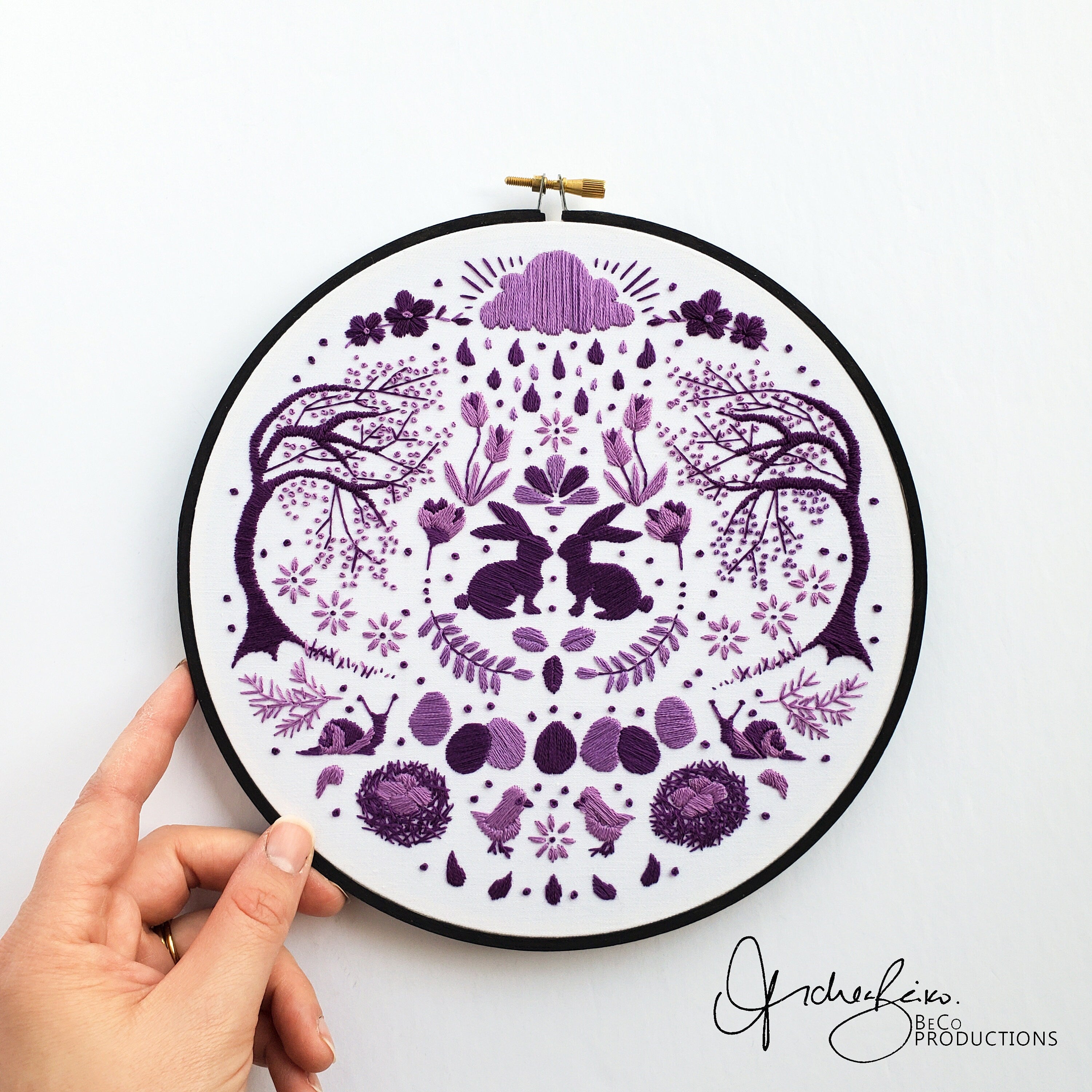 APRIL Monthly Monochromatic Folk Art Inspired Series - PDF Digital Download Embroidery Pattern & Guide