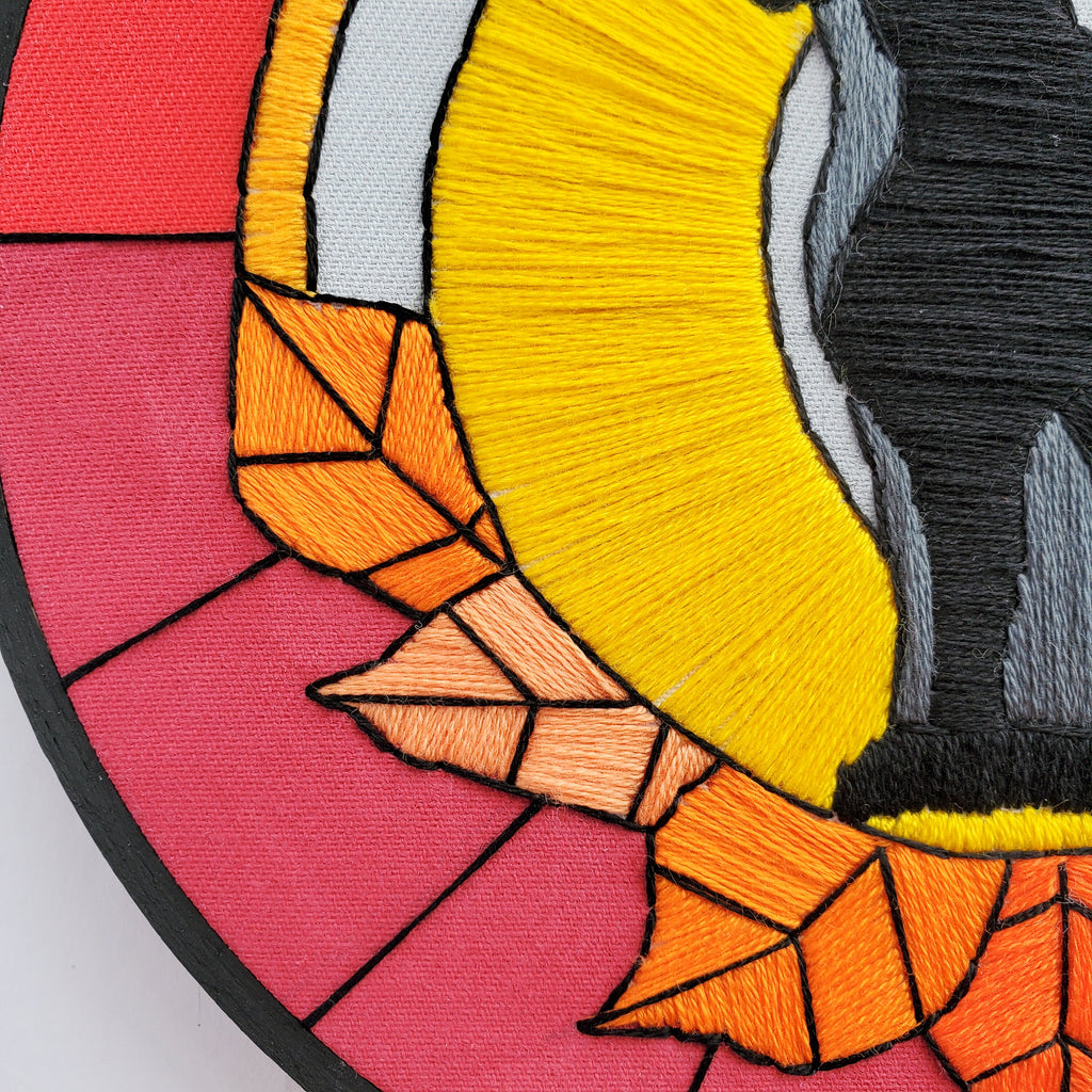 Stained Glass Halloween Black Cat - PDF Digital Download Embroidery Pattern & Guide