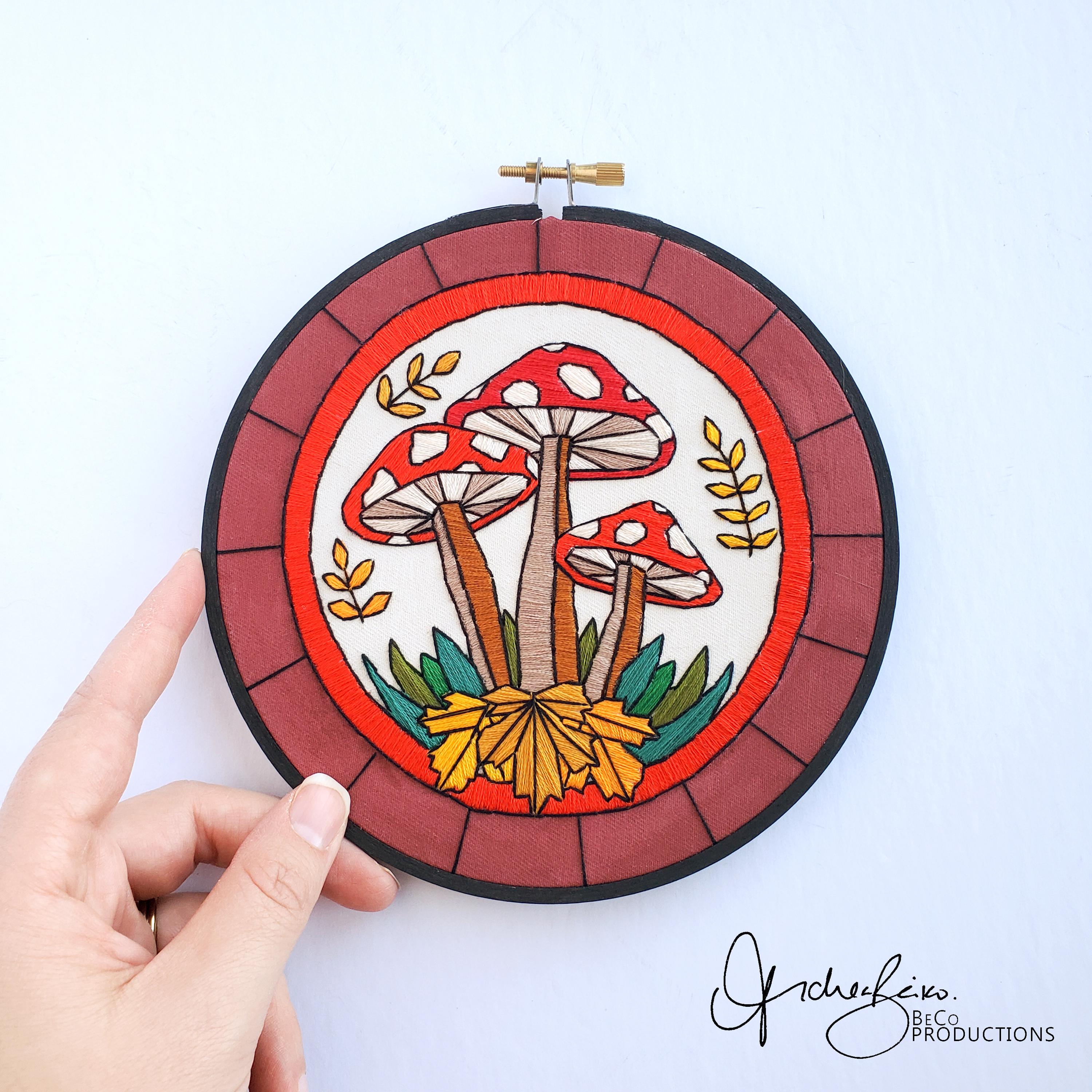NOVEMBER Monthly Series Stained Glass Mushrooms - PDF Digital Download Embroidery Pattern & Guide