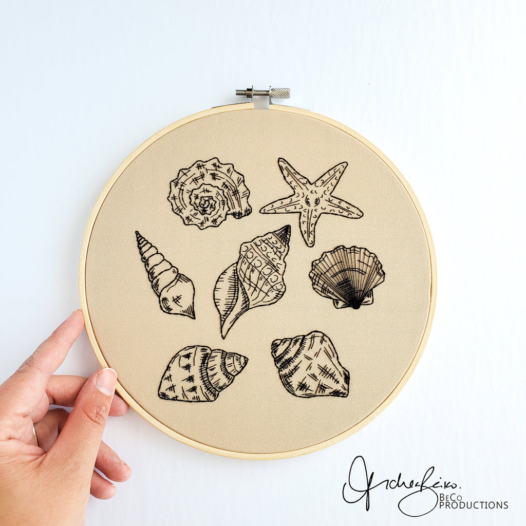 Seashell Drawing - PDF Digital Download Embroidery Pattern and Guide