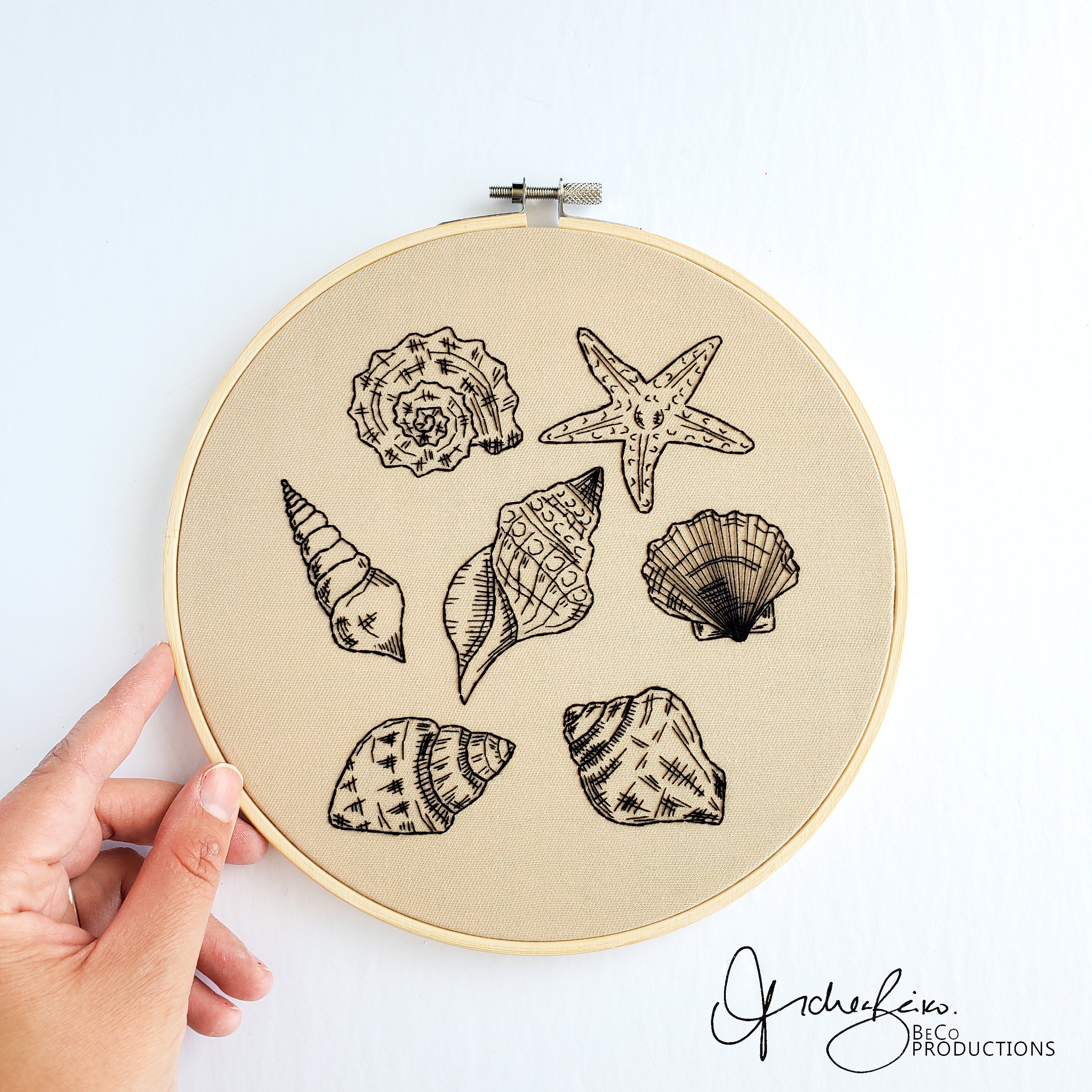 Seashell Drawing - PDF Digital Download Embroidery Pattern and Guide