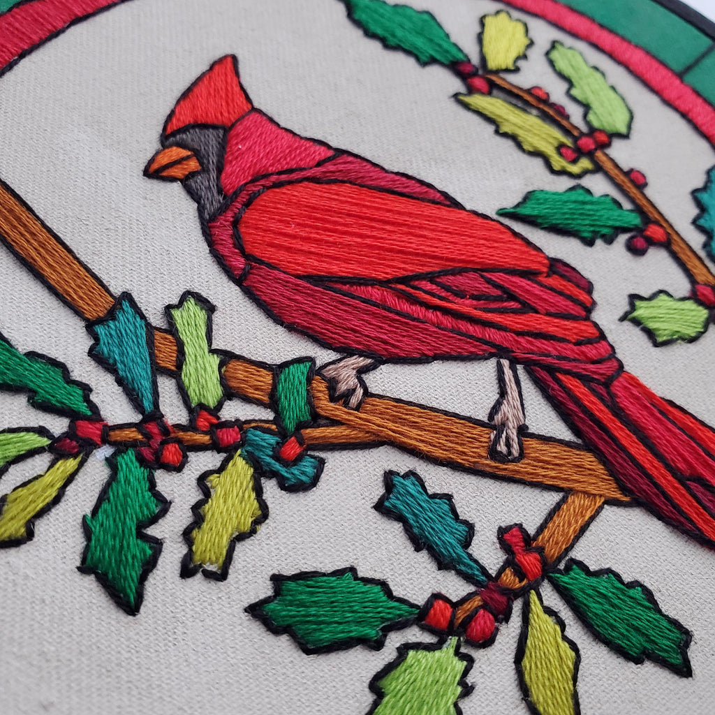DECEMBER Monthly Series Stained Glass Cardinal - PDF Digital Download Embroidery Pattern & Guide