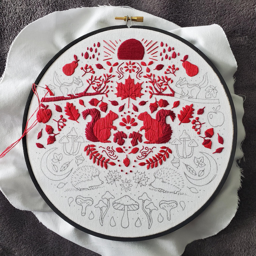 SEPTEMBER Monthly Monochromatic Folk Art Inspired Series - PDF Digital Download Embroidery Pattern & Guide