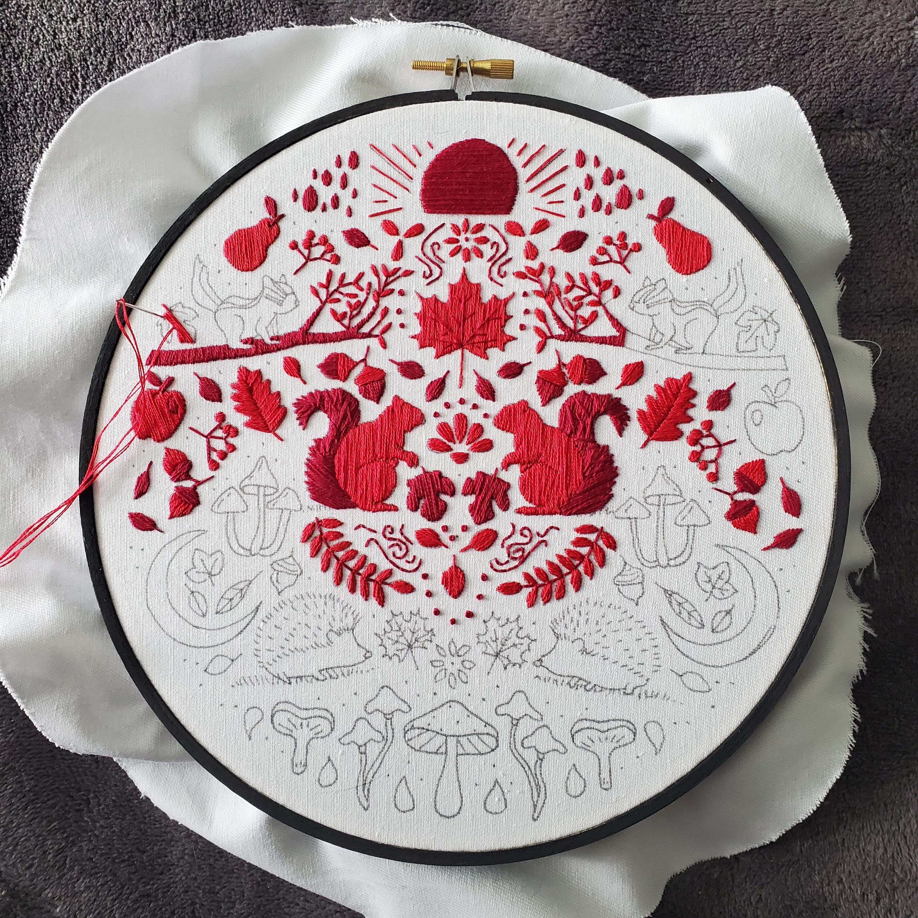 SEPTEMBER Monthly Monochromatic Folk Art Inspired Series - PDF Digital Download Embroidery Pattern & Guide