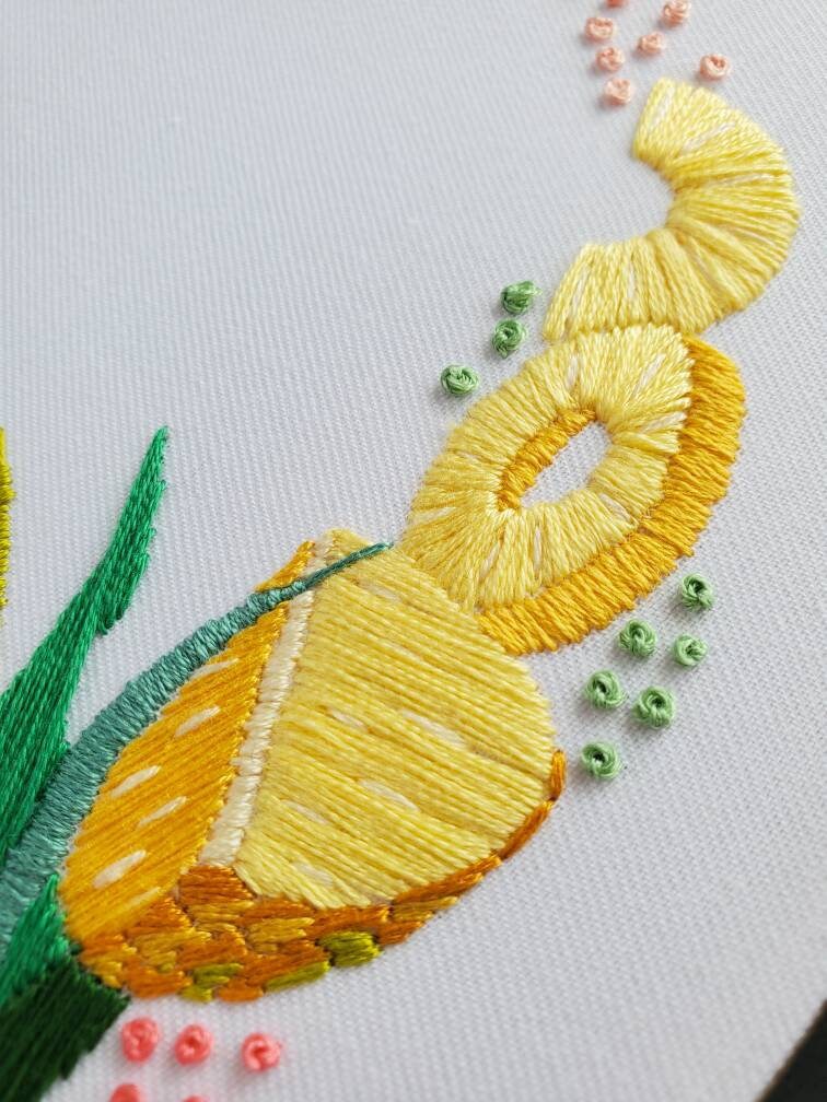Pineapple Floral Wreath - PDF Digital Download Embroidery Pattern & Guide