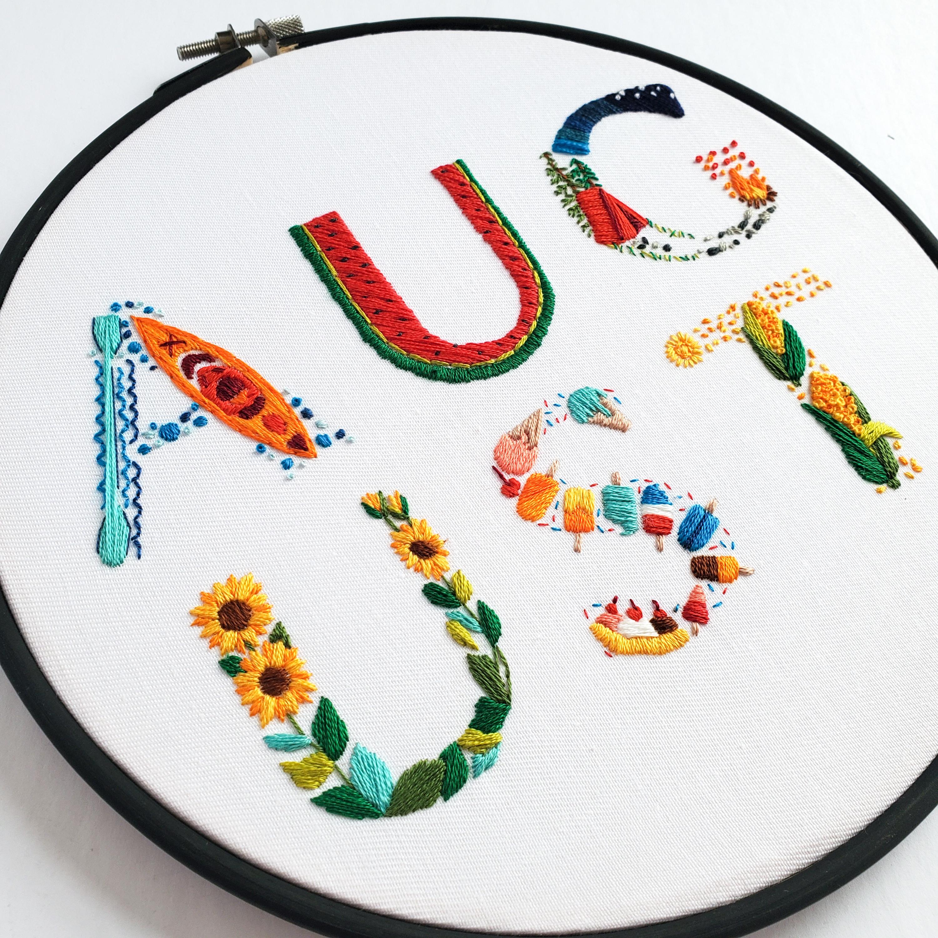 AUGUST Monthly Text Series - PDF Digital Download Embroidery Series Pattern & Guide