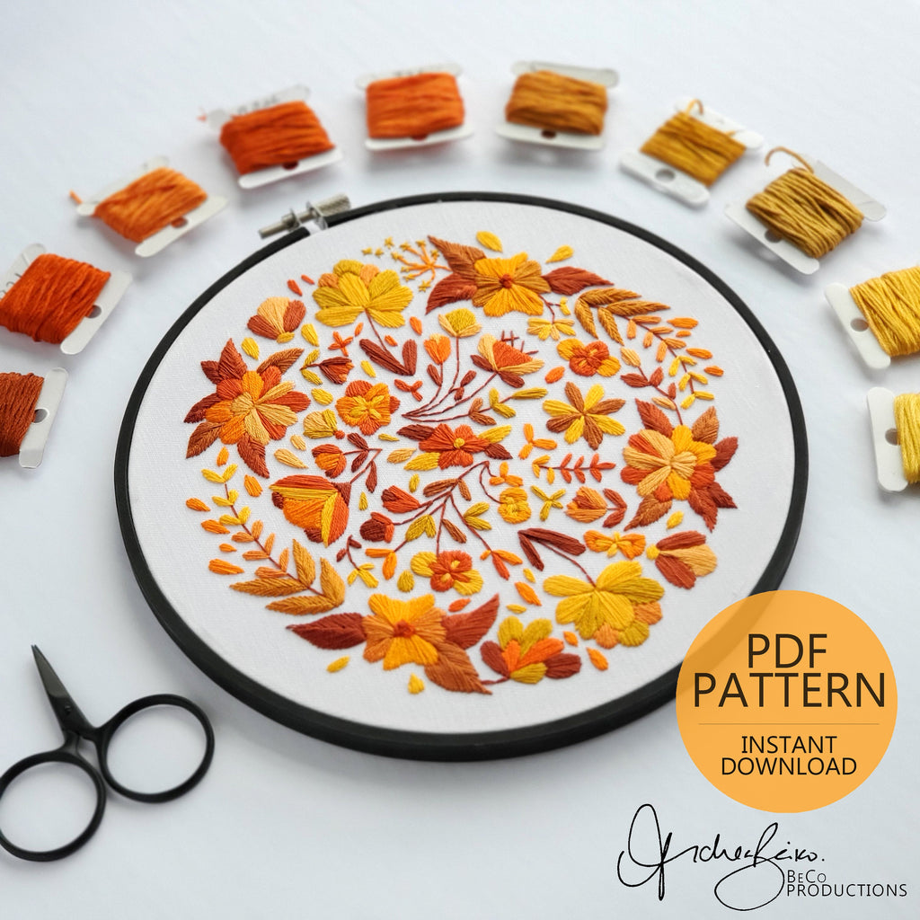 Orange Full Floral - PDF Digital Download Embroidery Pattern & Guide
