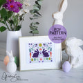 Spring Rabbit Folk Art Scene - PDF Digital Download Cross Stitch Pattern & Guide