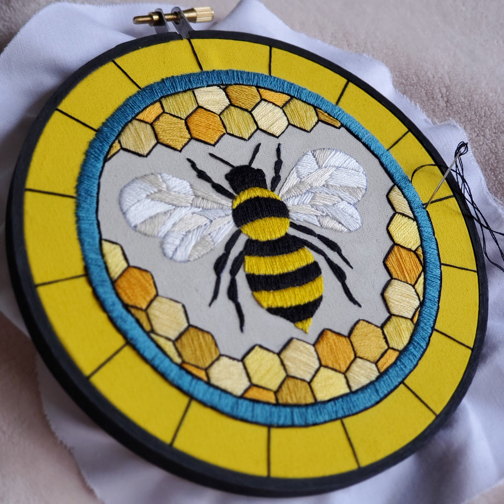 MAY Monthly Series Stained Glass Honey Bee- PDF Digital Download Embroidery Pattern & Guide