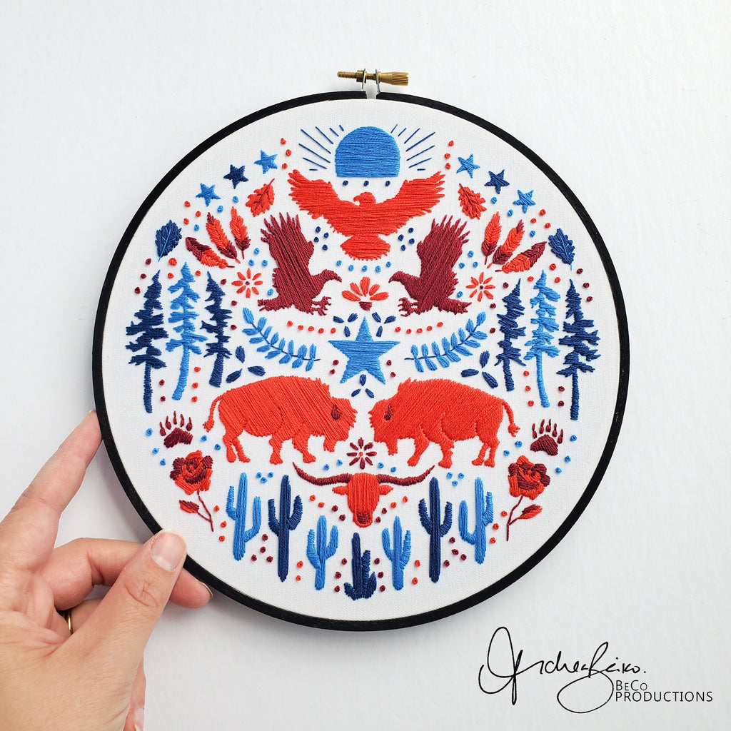 USA American Folk Art Inspired Series - PDF Digital Download Embroidery Pattern & Guide