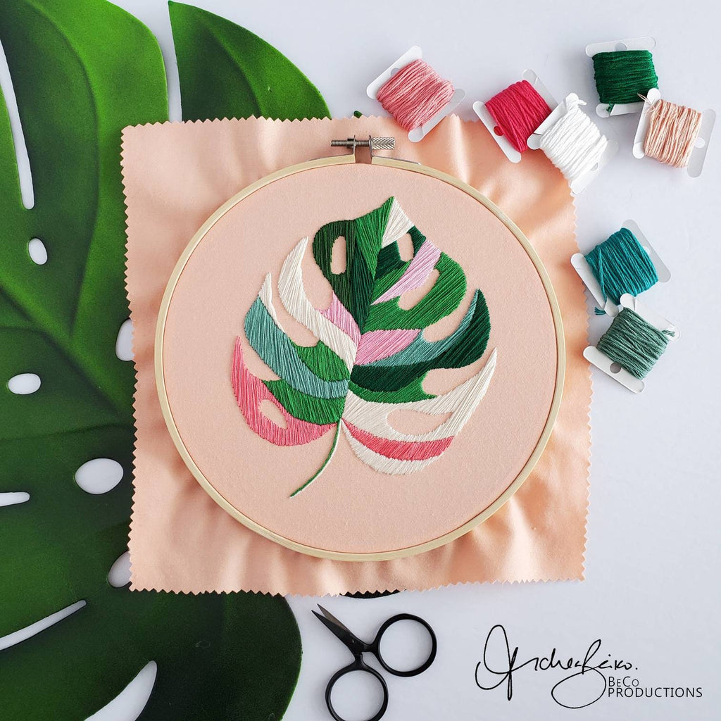 Variegated Monstera Leaf - PDF Digital Download Embroidery Pattern & Guide