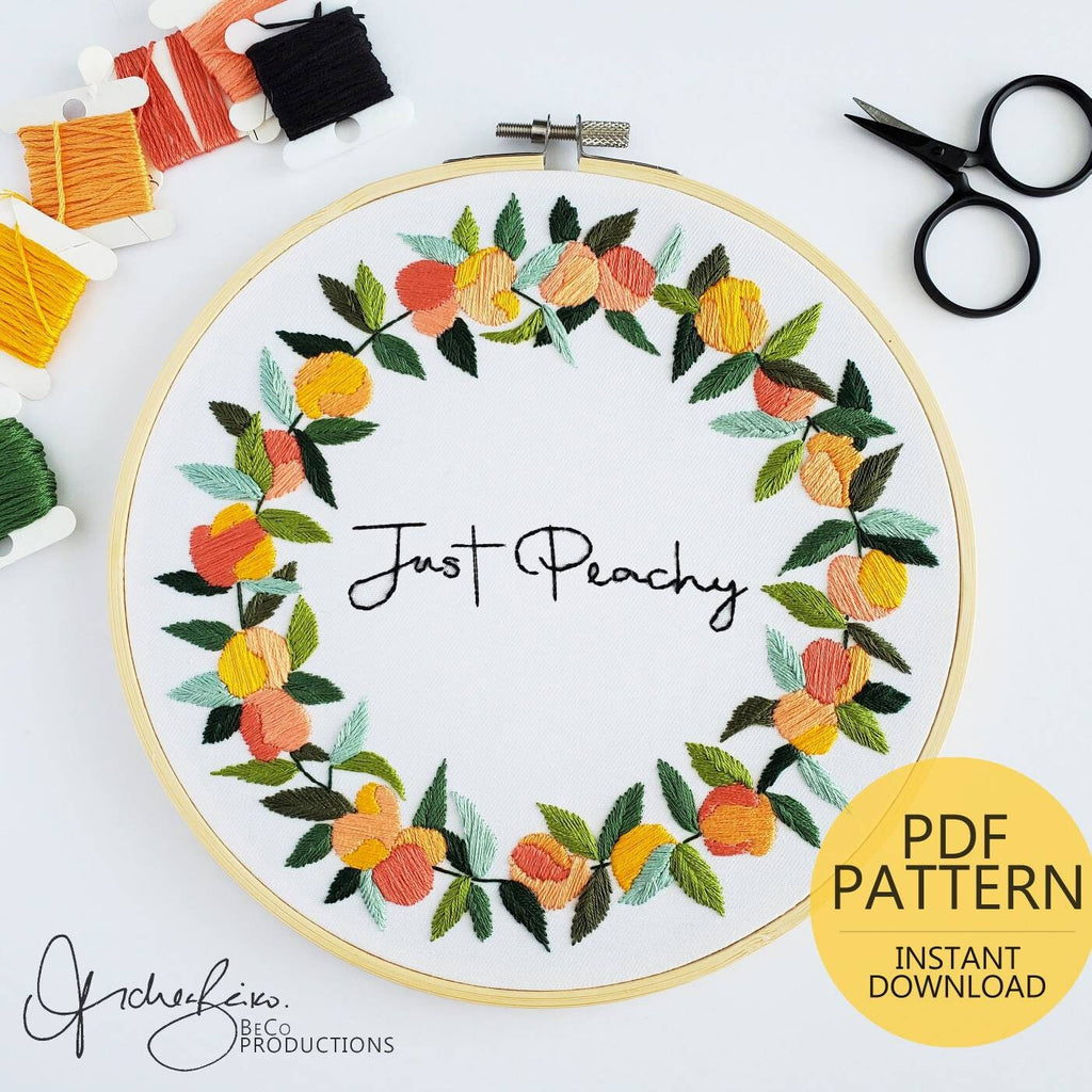 Just Peachy Full Peach Wreath - PDF Digital Download Embroidery Pattern & Guide